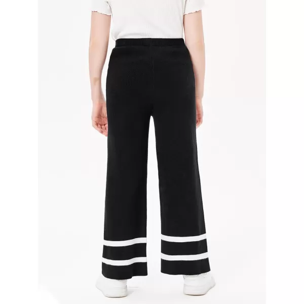 Haloumoning Girls Knitted Wide Leg Pants Kids Casual Striped Elastic Waist Sweater Pants 5-14 Years