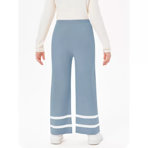 Haloumoning Girls Knitted Wide Leg Pants Kids Casual Striped Elastic Waist Sweater Pants 5-14 Years