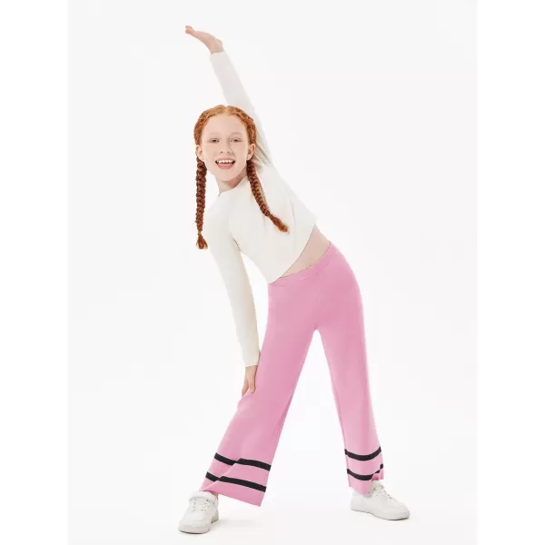 Haloumoning Girls Knitted Wide Leg Pants Kids Casual Striped Elastic Waist Sweater Pants 5-14 Years