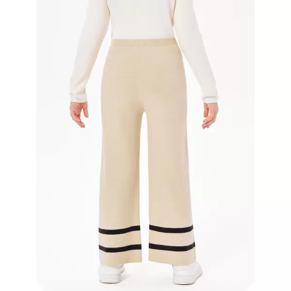 Haloumoning Girls Knitted Wide Leg Pants Kids Casual Striped Elastic Waist Sweater Pants 5-14 Years