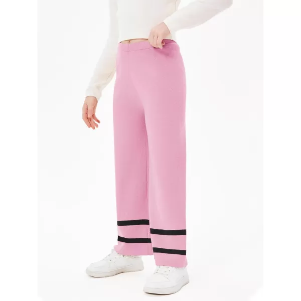Haloumoning Girls Knitted Wide Leg Pants Kids Casual Striped Elastic Waist Sweater Pants 5-14 Years