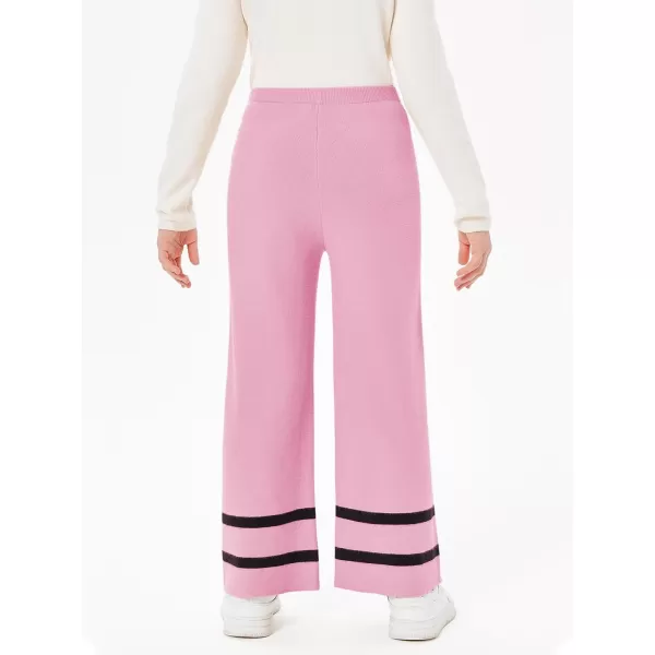 Haloumoning Girls Knitted Wide Leg Pants Kids Casual Striped Elastic Waist Sweater Pants 5-14 Years