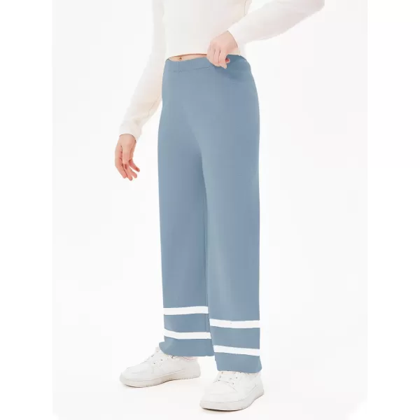 Haloumoning Girls Knitted Wide Leg Pants Kids Casual Striped Elastic Waist Sweater Pants 5-14 Years