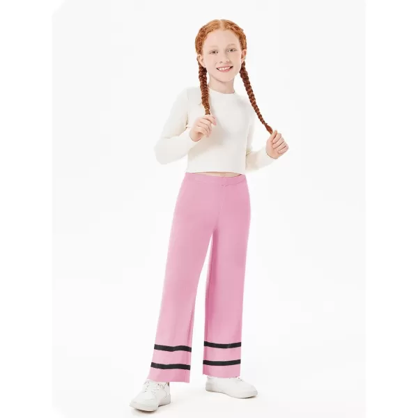 Haloumoning Girls Knitted Wide Leg Pants Kids Casual Striped Elastic Waist Sweater Pants 5-14 Years