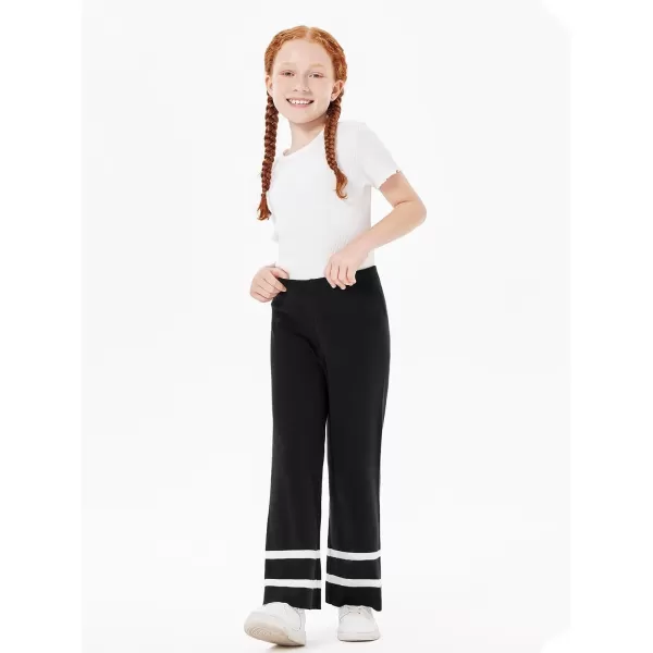 Haloumoning Girls Knitted Wide Leg Pants Kids Casual Striped Elastic Waist Sweater Pants 5-14 Years