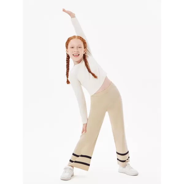Haloumoning Girls Knitted Wide Leg Pants Kids Casual Striped Elastic Waist Sweater Pants 5-14 Years