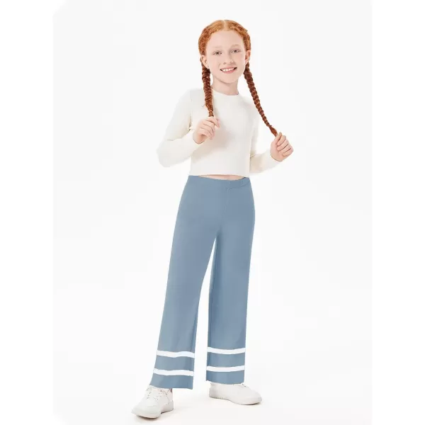 Haloumoning Girls Knitted Wide Leg Pants Kids Casual Striped Elastic Waist Sweater Pants 5-14 Years