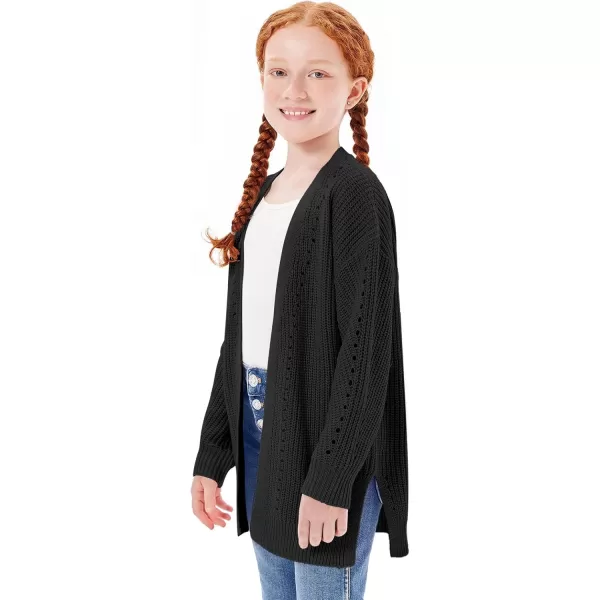 Haloumoning Girls Open Front Cardigan Sweaters Kids Fall Fashion Side Slit Outerwear 5-14 Years