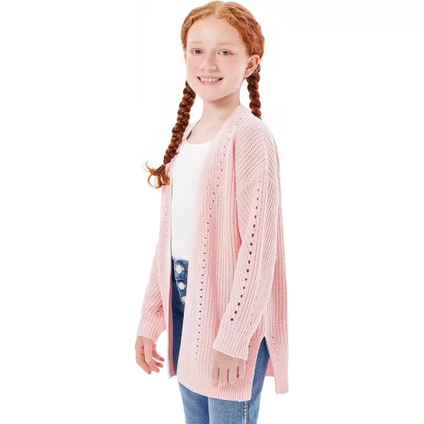 Haloumoning Girls Open Front Cardigan Sweaters Kids Fall Fashion Side Slit Outerwear 5-14 Years