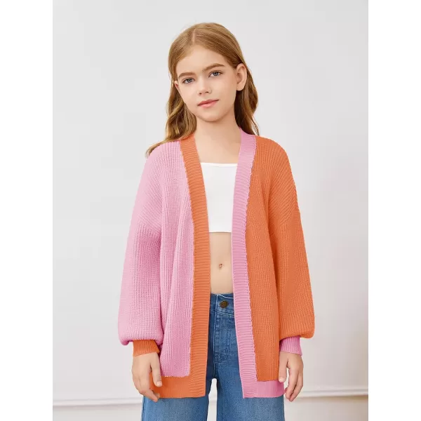 Haloumoning Girls Oversized Batwing Sleeve Cardigan Sweaters Kids Fashion Open Front Color Block Outerwear