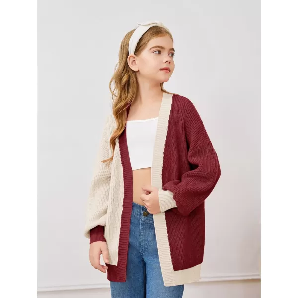 Haloumoning Girls Oversized Batwing Sleeve Cardigan Sweaters Kids Fashion Open Front Color Block Outerwear