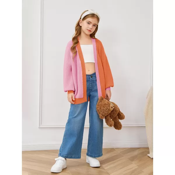 Haloumoning Girls Oversized Batwing Sleeve Cardigan Sweaters Kids Fashion Open Front Color Block Outerwear