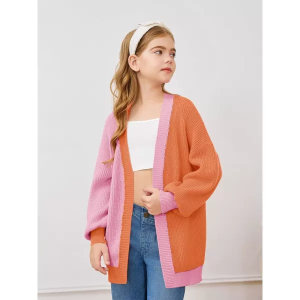 Haloumoning Girls Oversized Batwing Sleeve Cardigan Sweaters Kids Fashion Open Front Color Block Outerwear