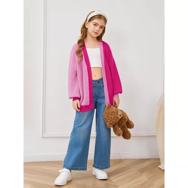 Haloumoning Girls Oversized Batwing Sleeve Cardigan Sweaters Kids Fashion Open Front Color Block Outerwear