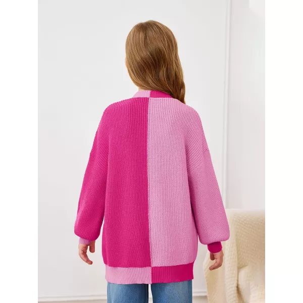 Haloumoning Girls Oversized Batwing Sleeve Cardigan Sweaters Kids Fashion Open Front Color Block Outerwear