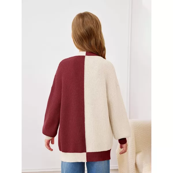 Haloumoning Girls Oversized Batwing Sleeve Cardigan Sweaters Kids Fashion Open Front Color Block Outerwear