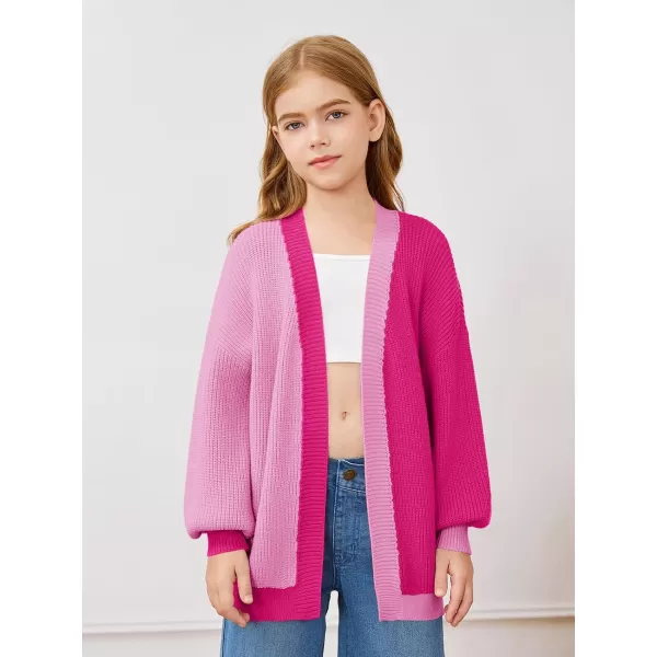 Haloumoning Girls Oversized Batwing Sleeve Cardigan Sweaters Kids Fashion Open Front Color Block Outerwear