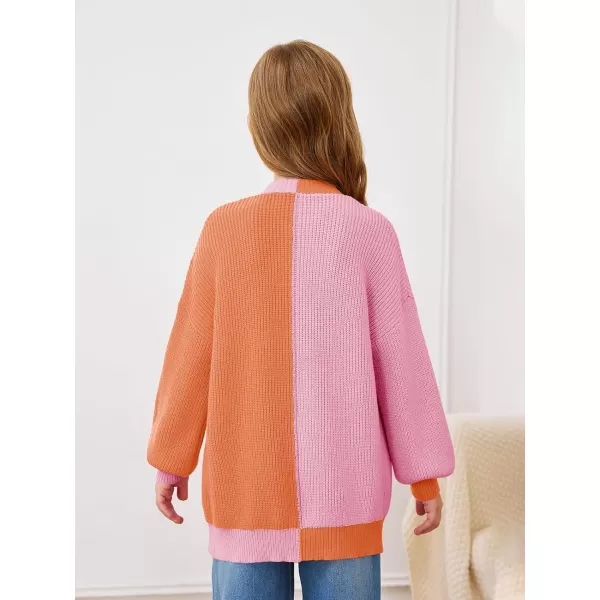 Haloumoning Girls Oversized Batwing Sleeve Cardigan Sweaters Kids Fashion Open Front Color Block Outerwear