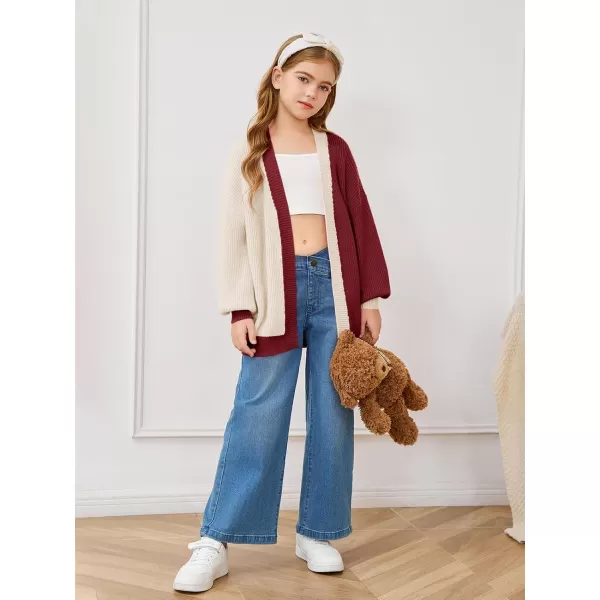 Haloumoning Girls Oversized Batwing Sleeve Cardigan Sweaters Kids Fashion Open Front Color Block Outerwear