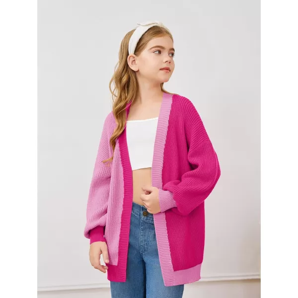 Haloumoning Girls Oversized Batwing Sleeve Cardigan Sweaters Kids Fashion Open Front Color Block Outerwear