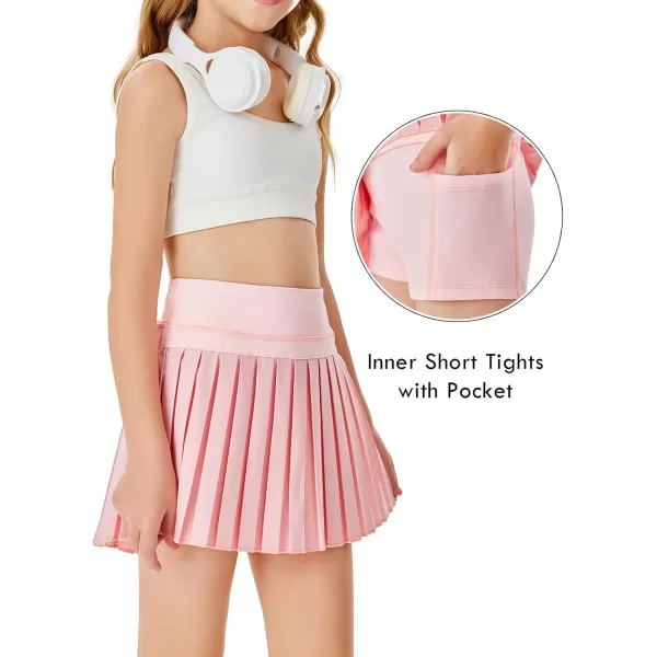 Haloumoning Girls Pleated Skirts with Shorts Athletic Tennis Skorts Sport Performance Skirt with Pockets 4-14 Years