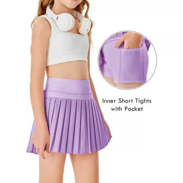 Haloumoning Girls Pleated Skirts with Shorts Athletic Tennis Skorts Sport Performance Skirt with Pockets 4-14 Years