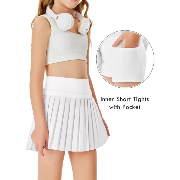 Haloumoning Girls Pleated Skirts with Shorts Athletic Tennis Skorts Sport Performance Skirt with Pockets 4-14 Years