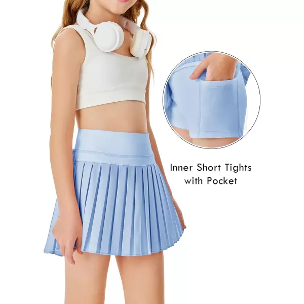 Haloumoning Girls Pleated Skirts with Shorts Athletic Tennis Skorts Sport Performance Skirt with Pockets 4-14 Years