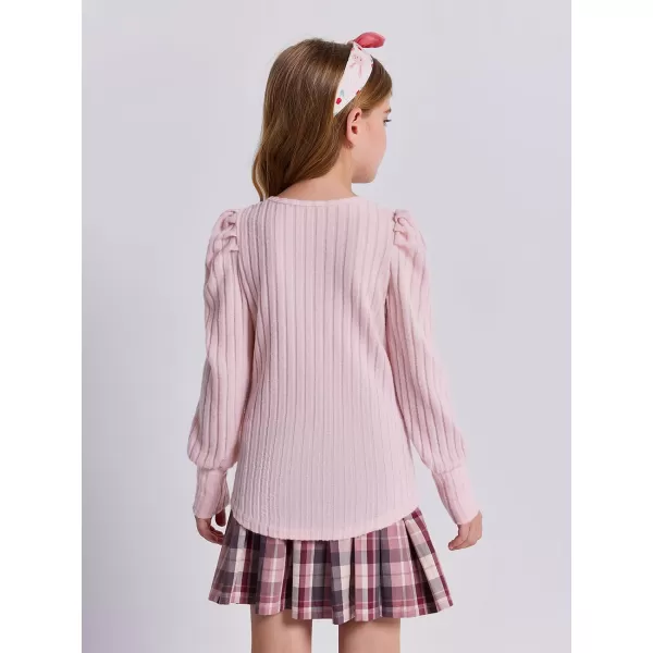 Haloumoning Girls Puff Long Sleeve Shirts Kids Fashion Ribbed Knit Tops Blouse 5-14 Years
