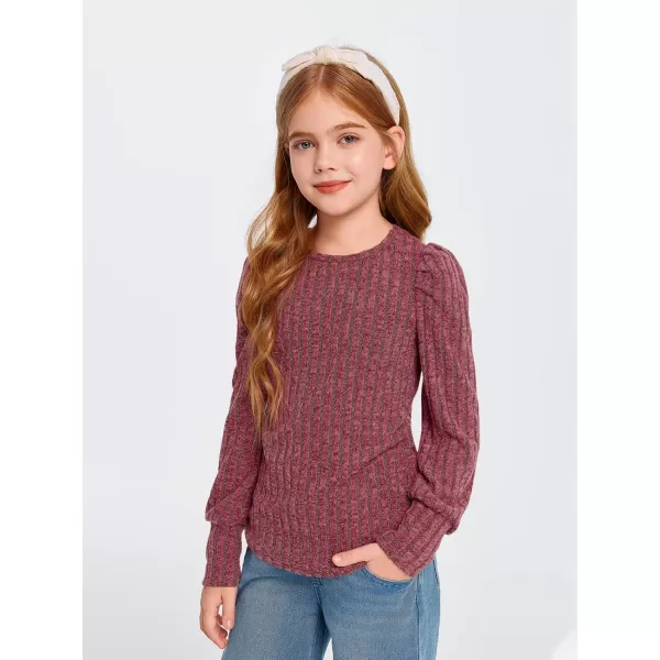 Haloumoning Girls Puff Long Sleeve Shirts Kids Fashion Ribbed Knit Tops Blouse 5-14 Years