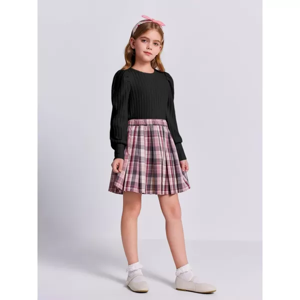 Haloumoning Girls Puff Long Sleeve Shirts Kids Fashion Ribbed Knit Tops Blouse 5-14 Years