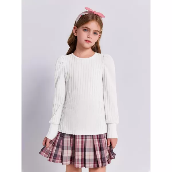 Haloumoning Girls Puff Long Sleeve Shirts Kids Fashion Ribbed Knit Tops Blouse 5-14 Years