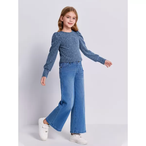 Haloumoning Girls Puff Long Sleeve Shirts Kids Fashion Ribbed Knit Tops Blouse 5-14 Years