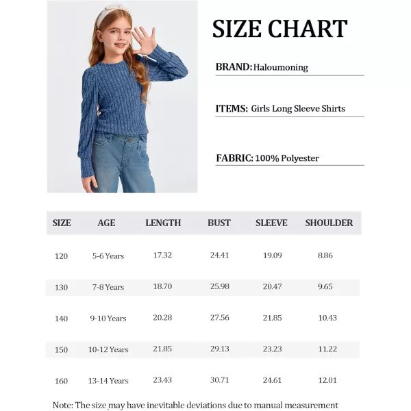 Haloumoning Girls Puff Long Sleeve Shirts Kids Fashion Ribbed Knit Tops Blouse 5-14 Years