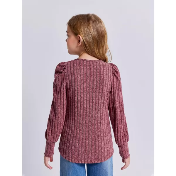 Haloumoning Girls Puff Long Sleeve Shirts Kids Fashion Ribbed Knit Tops Blouse 5-14 Years