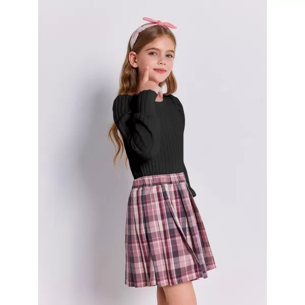 Haloumoning Girls Puff Long Sleeve Shirts Kids Fashion Ribbed Knit Tops Blouse 5-14 Years