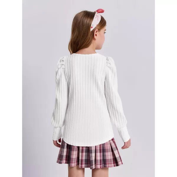 Haloumoning Girls Puff Long Sleeve Shirts Kids Fashion Ribbed Knit Tops Blouse 5-14 Years