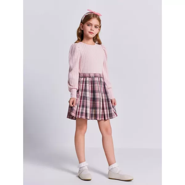 Haloumoning Girls Puff Long Sleeve Shirts Kids Fashion Ribbed Knit Tops Blouse 5-14 Years