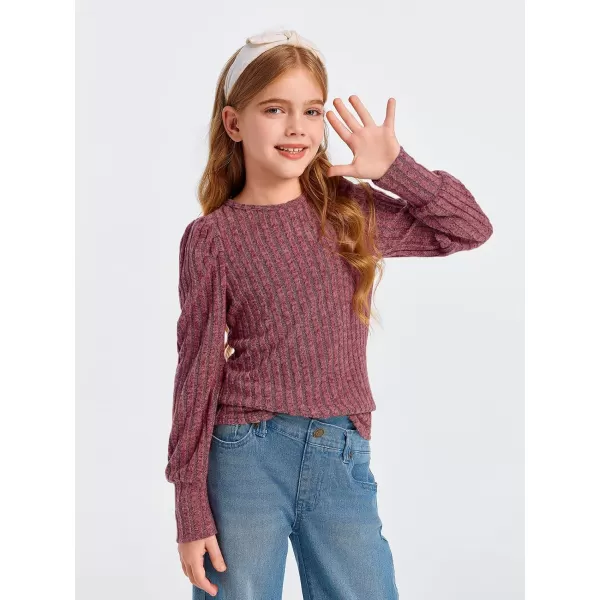 Haloumoning Girls Puff Long Sleeve Shirts Kids Fashion Ribbed Knit Tops Blouse 5-14 Years
