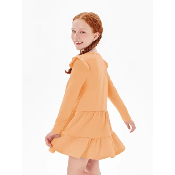Haloumoning Girls Ruffle Long Sleeve Tiered Dresses Kids Fall Cute Flowy Crewneck Dress 5-14 Years