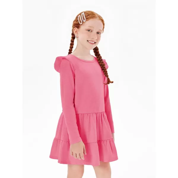 Haloumoning Girls Ruffle Long Sleeve Tiered Dresses Kids Fall Cute Flowy Crewneck Dress 5-14 Years