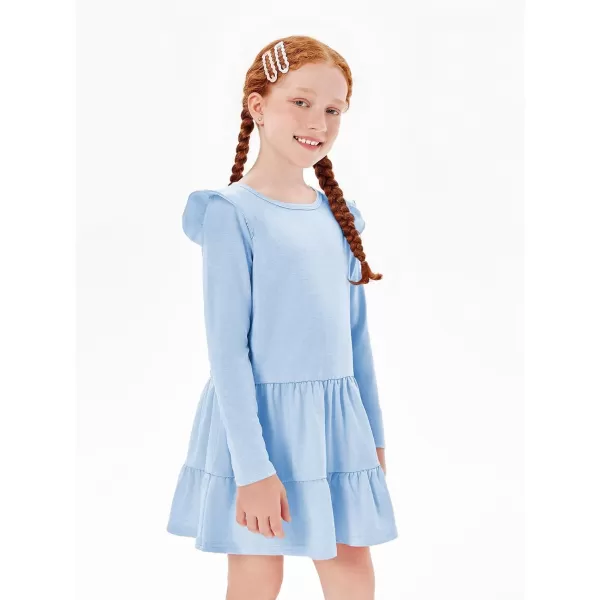Haloumoning Girls Ruffle Long Sleeve Tiered Dresses Kids Fall Cute Flowy Crewneck Dress 5-14 Years