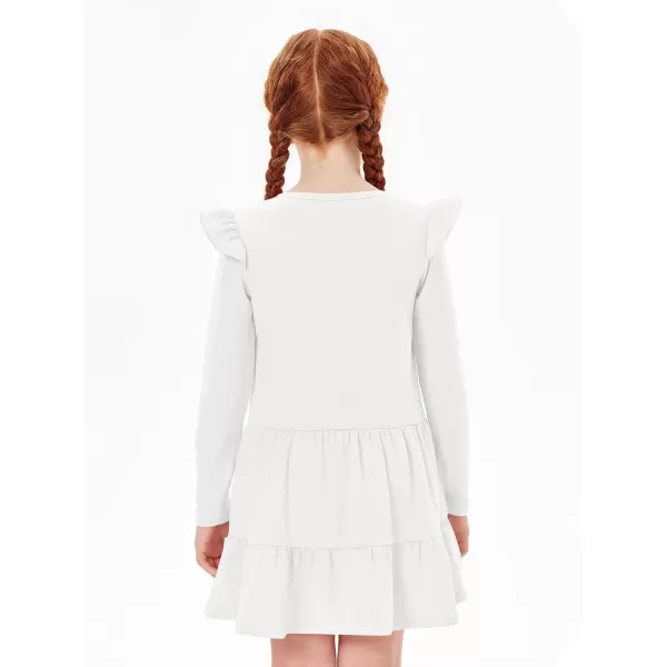 Haloumoning Girls Ruffle Long Sleeve Tiered Dresses Kids Fall Cute Flowy Crewneck Dress 5-14 Years