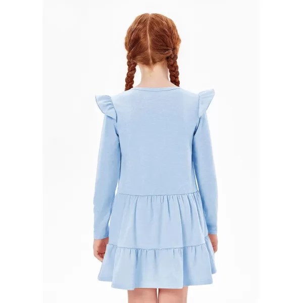 Haloumoning Girls Ruffle Long Sleeve Tiered Dresses Kids Fall Cute Flowy Crewneck Dress 5-14 Years