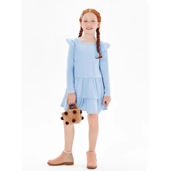 Haloumoning Girls Ruffle Long Sleeve Tiered Dresses Kids Fall Cute Flowy Crewneck Dress 5-14 Years