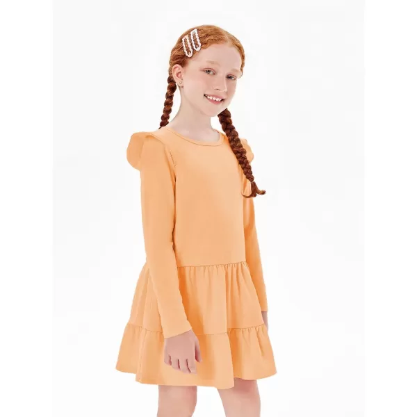 Haloumoning Girls Ruffle Long Sleeve Tiered Dresses Kids Fall Cute Flowy Crewneck Dress 5-14 Years