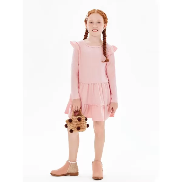 Haloumoning Girls Ruffle Long Sleeve Tiered Dresses Kids Fall Cute Flowy Crewneck Dress 5-14 Years
