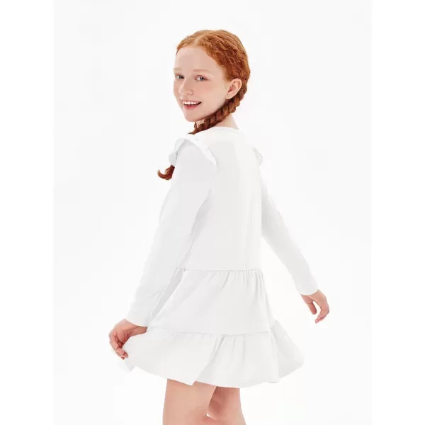 Haloumoning Girls Ruffle Long Sleeve Tiered Dresses Kids Fall Cute Flowy Crewneck Dress 5-14 Years