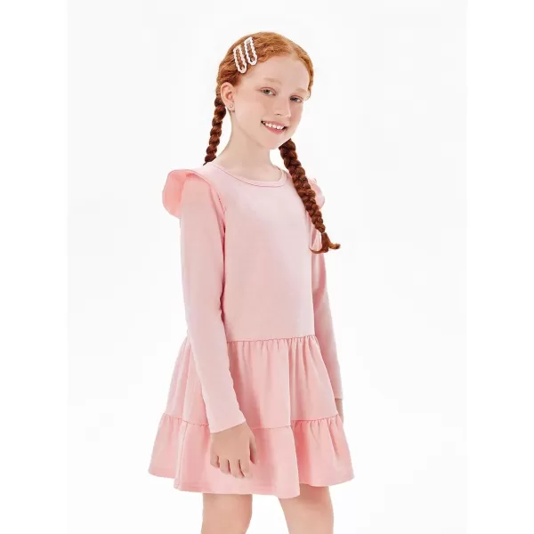 Haloumoning Girls Ruffle Long Sleeve Tiered Dresses Kids Fall Cute Flowy Crewneck Dress 5-14 Years