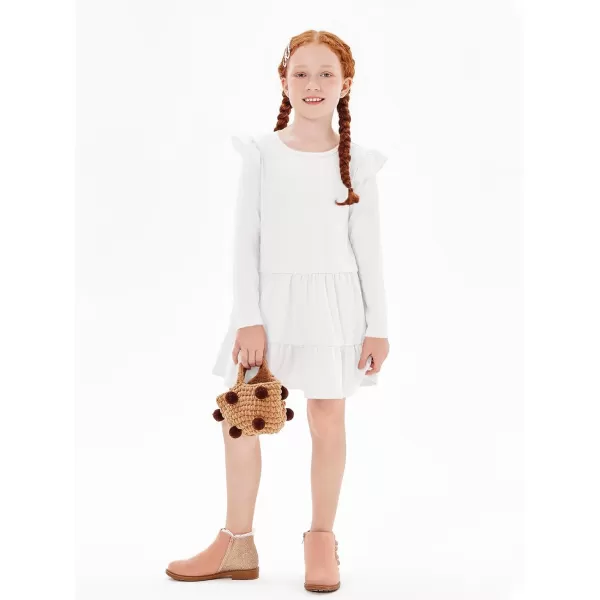 Haloumoning Girls Ruffle Long Sleeve Tiered Dresses Kids Fall Cute Flowy Crewneck Dress 5-14 Years